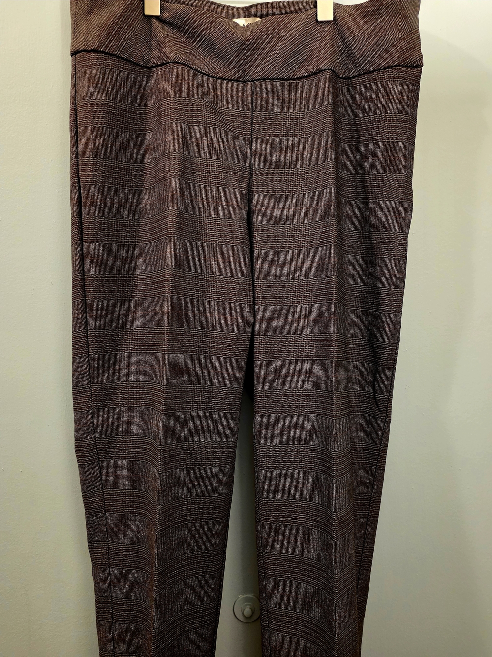 Women's Brown Plaid Pull-On Dress Pants